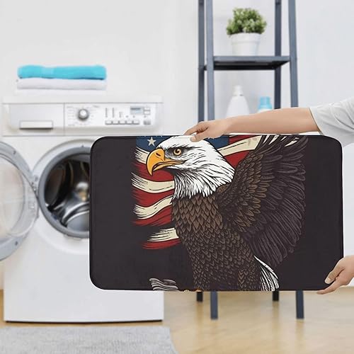 Miniatura 7 de Juego de 3 alfombras de baño con estampado de águila patriótica de Estados Unidos con estampado de bandera estadounidense, tapete de contorno