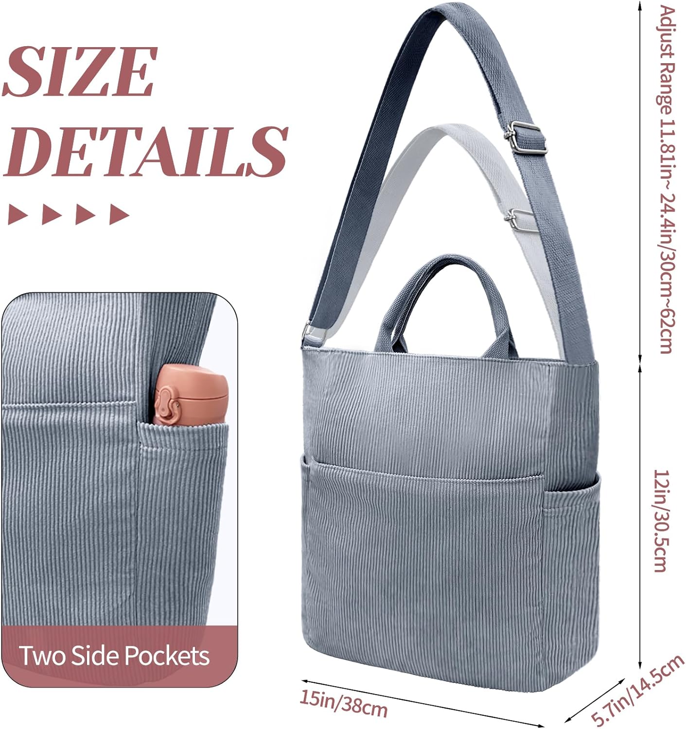 Beurlike Corduroy Tote Bag for Women Large Crossbody Hobo Bags Casual Messenger Shoulder Handbag for Shopping Work - Image 3