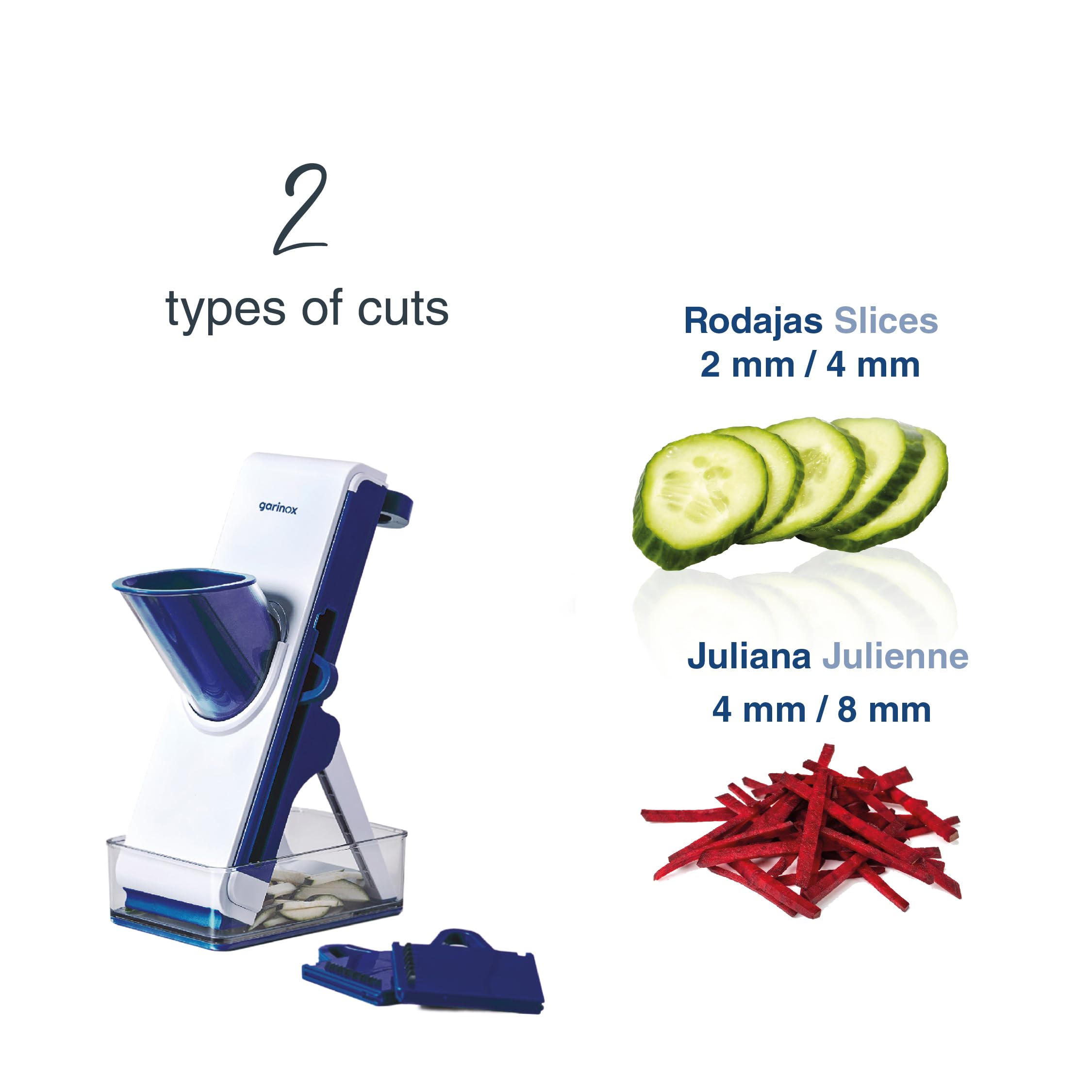Garinox Küchenmandoline – Faltbar, 3 Schnittarten, Sicher, Spülmaschinenfest, BPA-frei