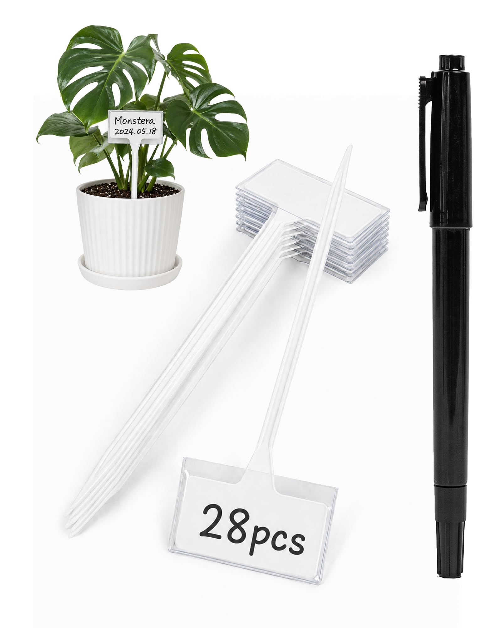 Bamworld Plant Labels 28 Pack Clear Plastic T Type Garden Markers 12.6 in