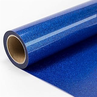 JANDJPACKAGING Royal Blue Glitter HTV Vinyl - 10" x 10FT Blue Glitter Heat Transfer Vinyl for Cricut and Silhouette Cameo