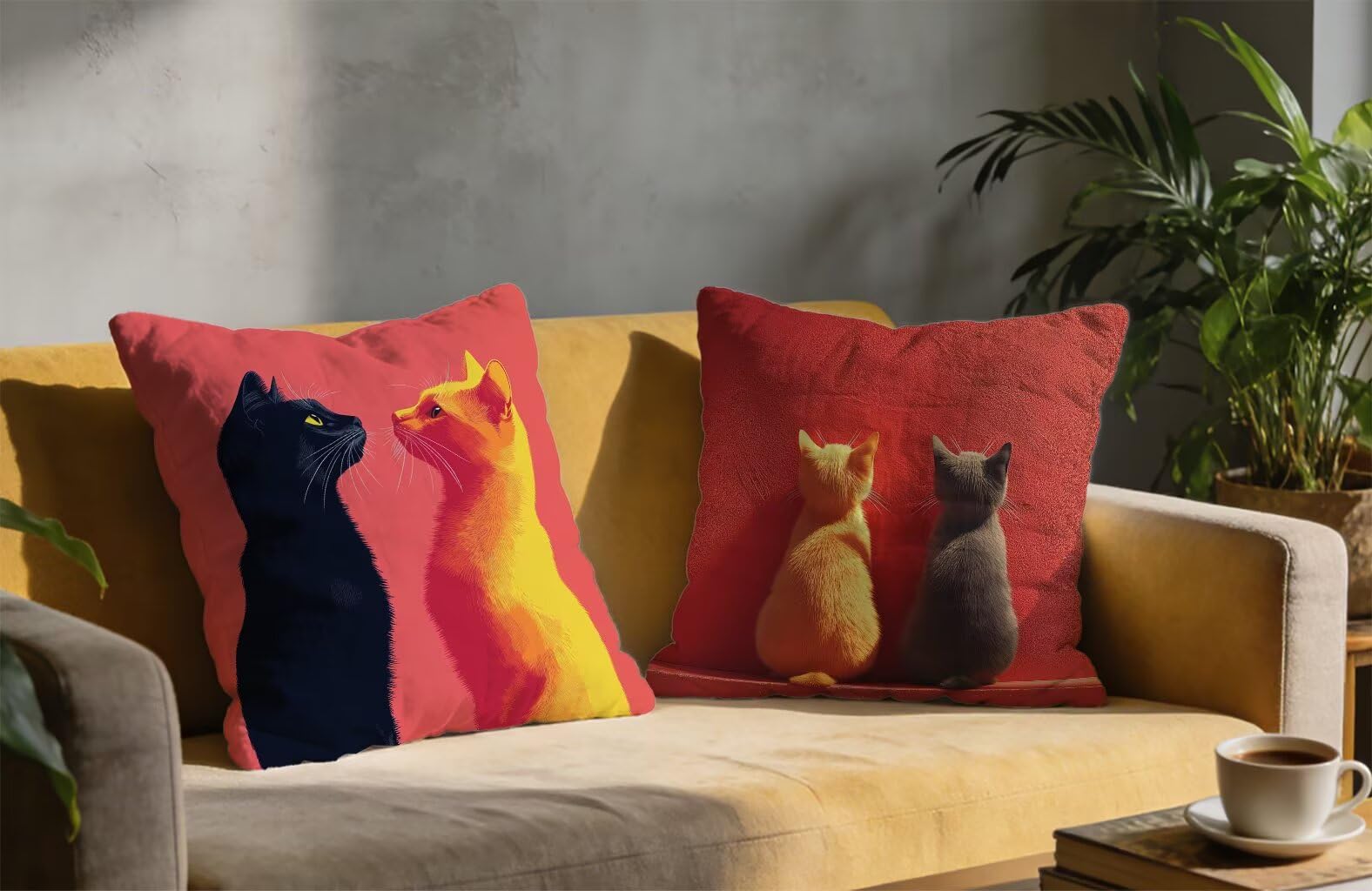 Poszewka na poduszkę 80 x 80 cm zestaw 2 czerwonych poszewek na poduszkę 80 x 80 cm duża lniana poduszka na sofę poszewka na poduszkę kot na wiosnę lato sofa sypialnia taras dekoracyjne, prezenty 6