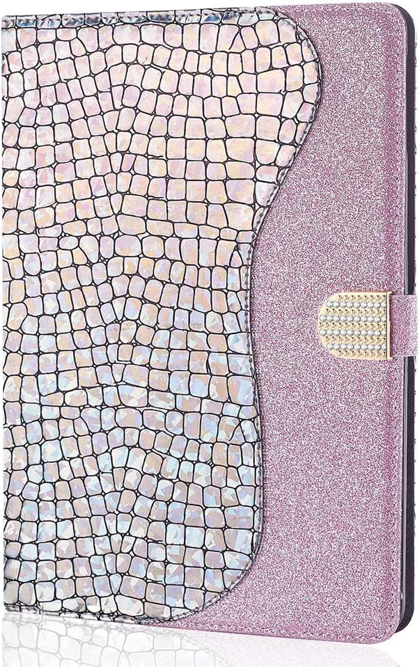 LMFULM® Case for Apple iPad Air/Air2 / iPad 9.7 2017-2018 (9.7 Inch) PU Leather Case Bling Shiny Protective Shell Smart Case Stand Case Glitter Sparkle Flip Cover Silver-Pink