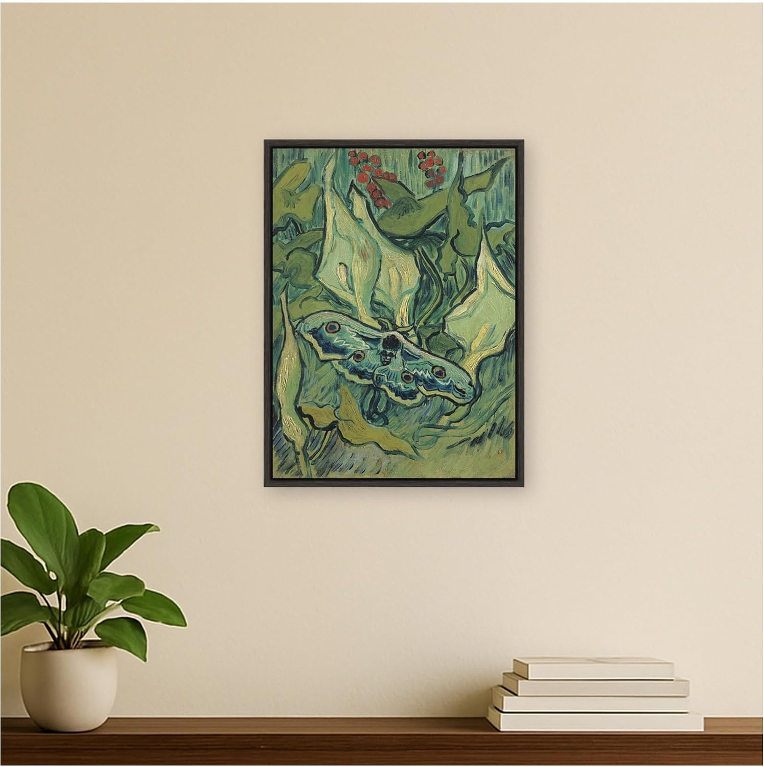 Kate and Laurel Framed Canvas Wall Art Print Emperor Moth 1889 Vincent van Gogh by Nostalgia Prints, 18 x 24 Sylvie Dark Gray Frame, Vintage, Animal Art for Wall Decor