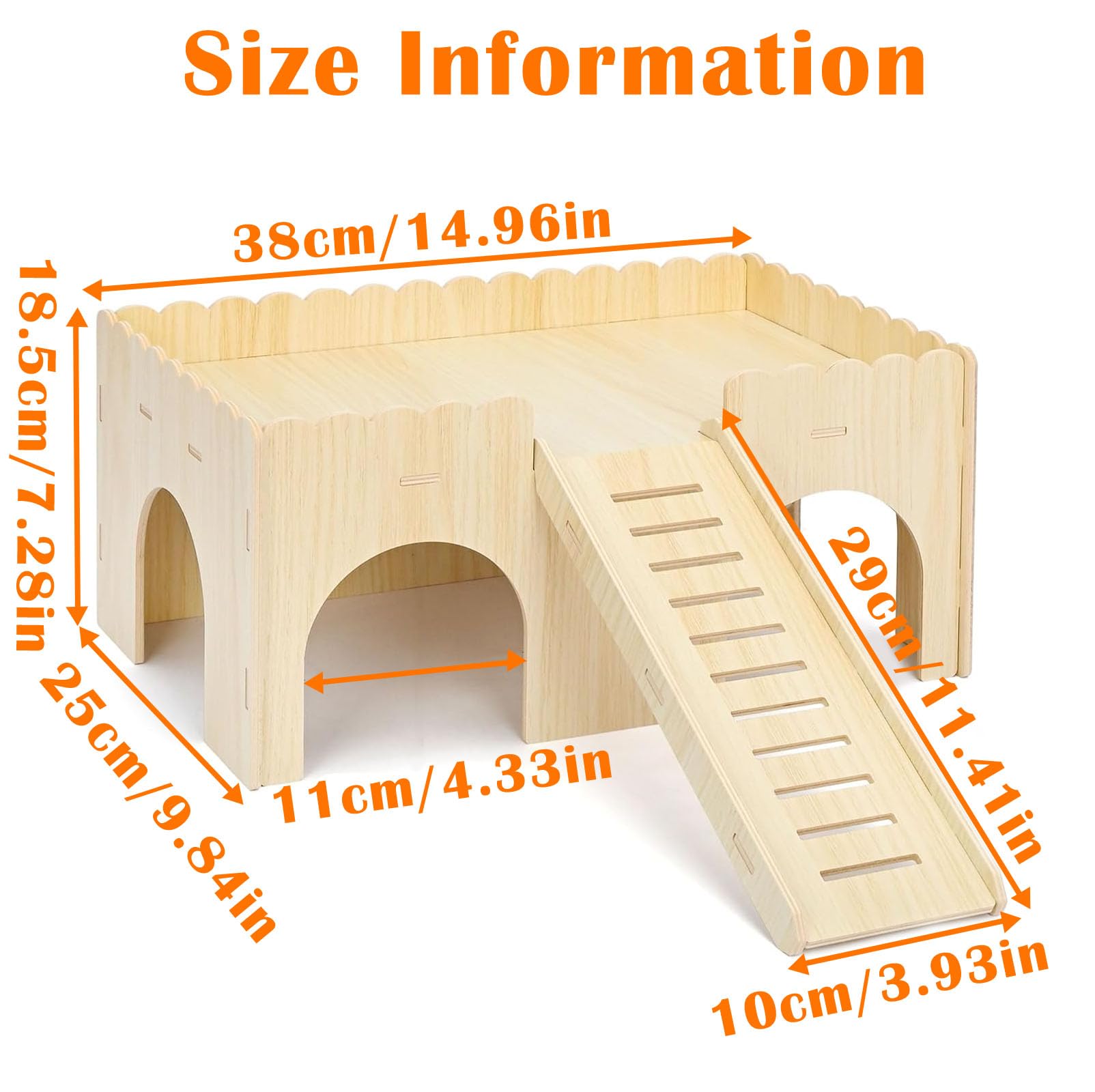 Cabane Cochon d'Inde Bois Massif 4 Entrées avec Rampe Détachable, 38x25x18cm Maison en Bois Naturelle Petits Animaux de Compagnie, Accessoires Jouets pour Hamsters, Nains, Chinchilla, Lapins
