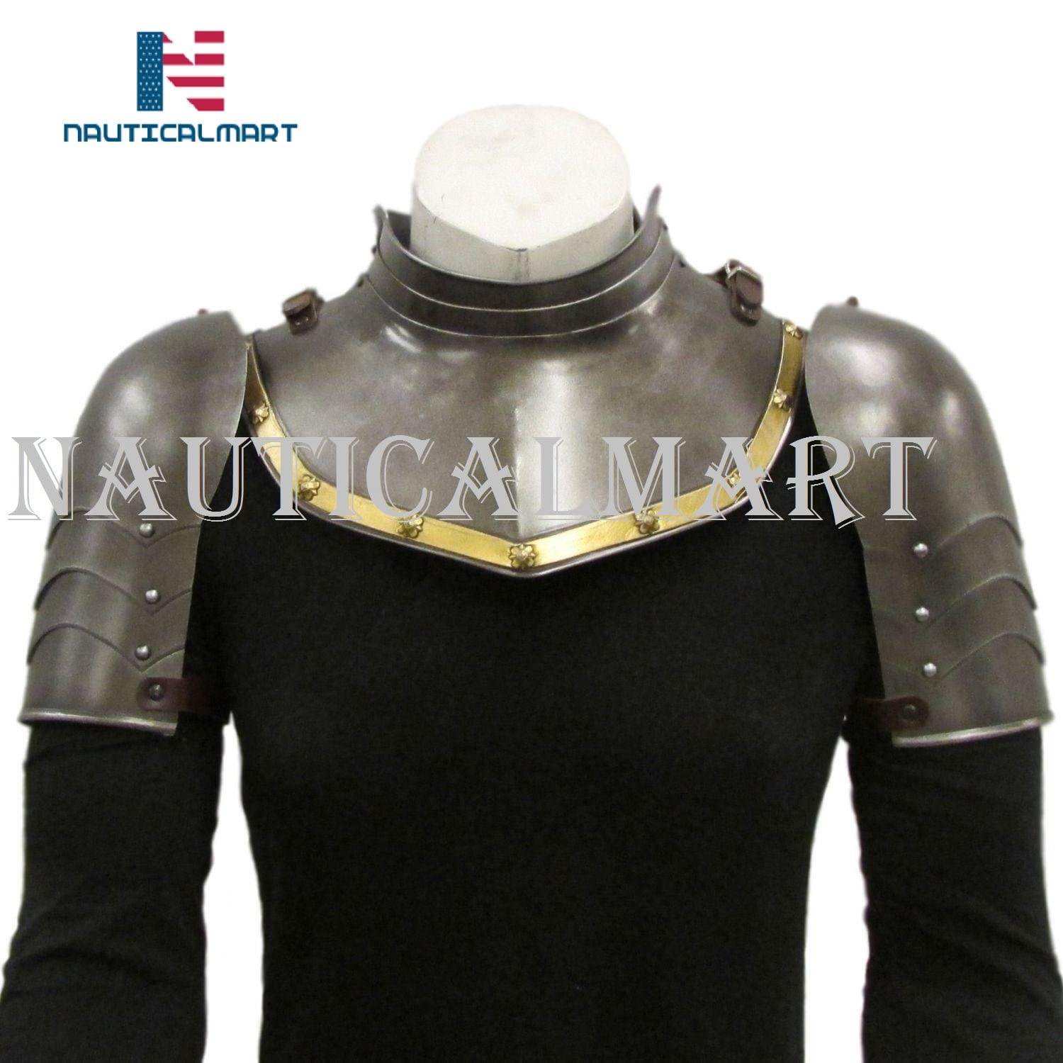 NauticalMart Plate Armour Banded Gorget Set with Pauldron Medieval Shoulder Guard Halloween Costume