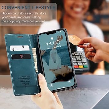 CaseMe Case for Xiaomi Poco X3 GT Vintage Thin Mobile Phone Case with Card Slot Money Slot Stand PU Leather Case Flip Protective Case for Xiaomi Poco X3 GT- Teal