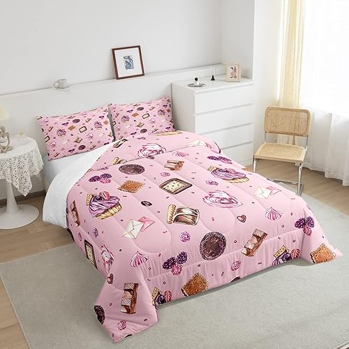 Miniatura 4 de Juego de edredón de postre para niñas, tamaño Queen, juego de ropa de cama gourmet de pastel de galletas, 3 piezas para adolescentes, niños y