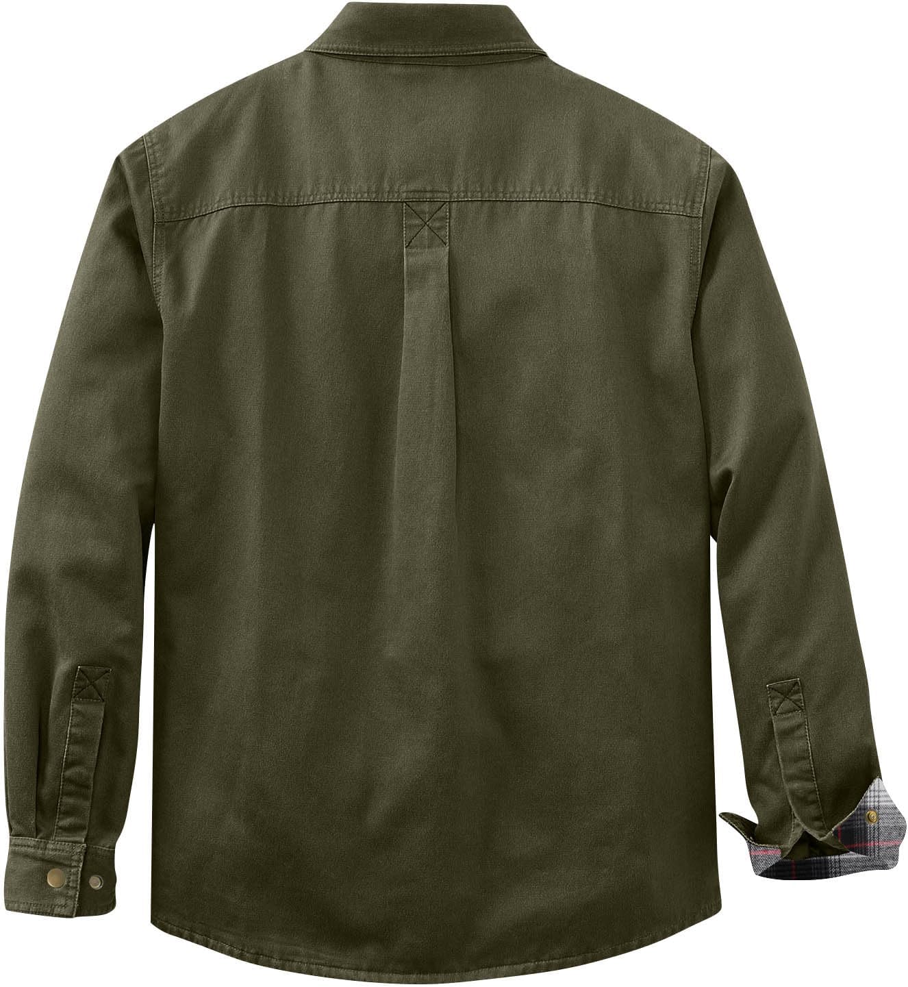 Men Twill Cargo Shirt Jacket Snap Plaid Lined Work Shirts Lightweight Outdoor Western Cowboy Shirts Long Sleeve Jacket