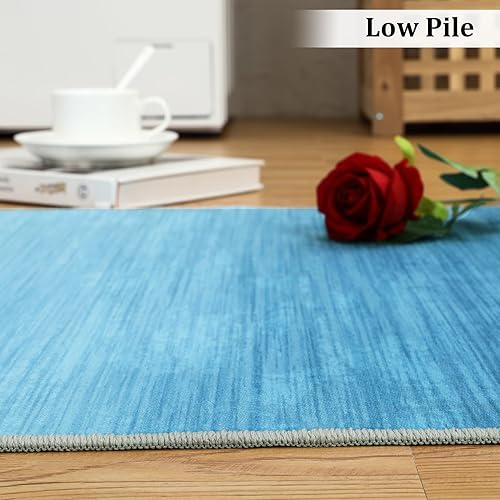 Miniatura 9 de ROYHOME Alfombra grande para sala de estar, 8 x 10 pies, color azul, moderna, degradado, lavable, antideslizante, cubierta del suelo, alfombra