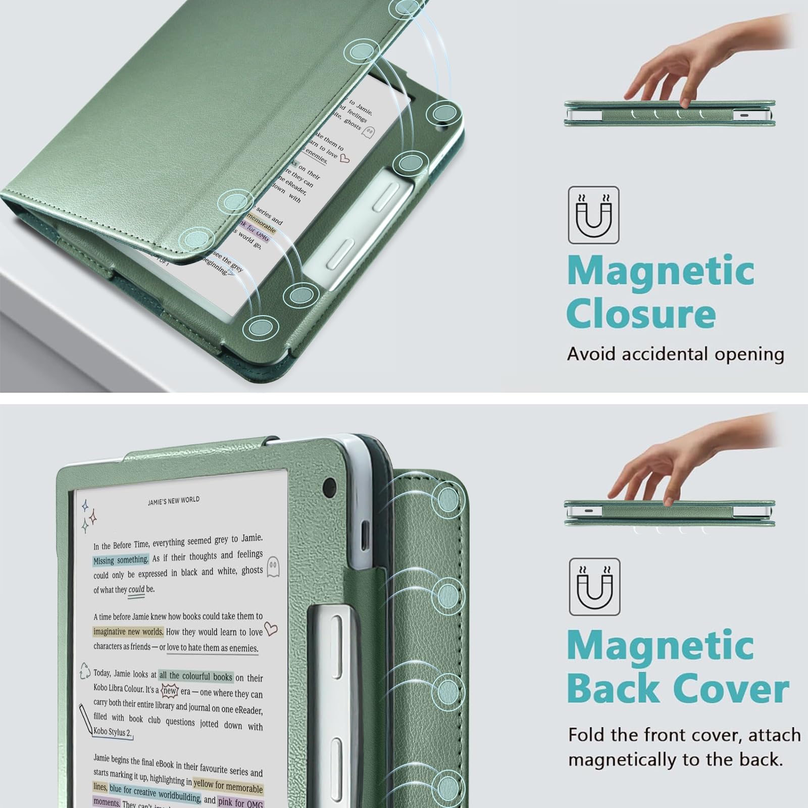 Coque pour 7" Kobo Libra Colour 2024 / Kobo Libra 2 2021, Coque Liseuse Housse de Protection avec Réveil/Sommeil Automatique, Béquille Fente pour Carte et Dragonne