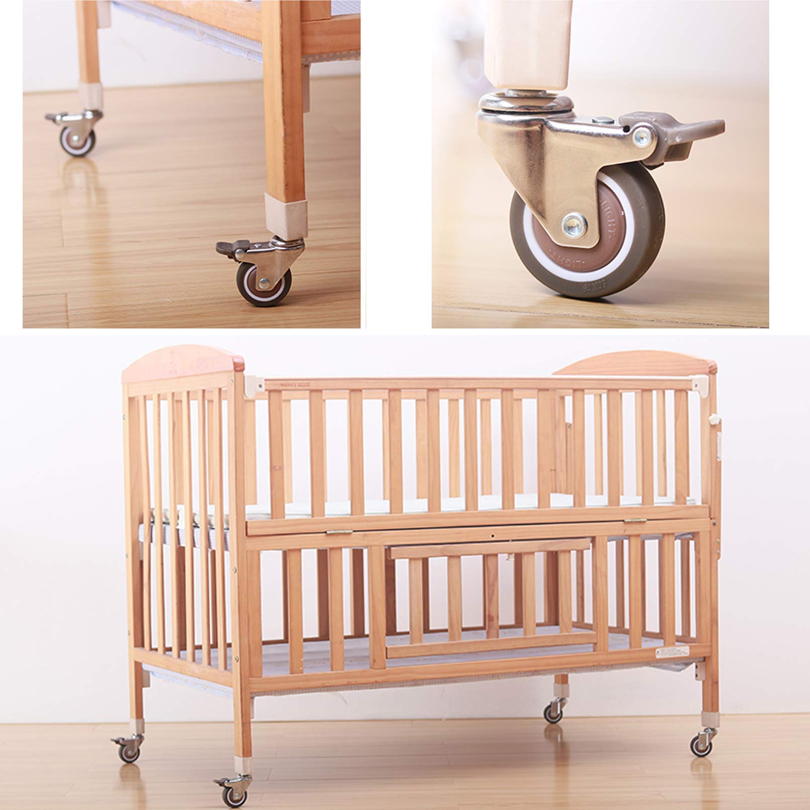 4X roulettes pour Lit d'enfant,roulettes Pivotantes en Caoutchouc avec Frein,Roue de Meuble 1,5/2 Po,Accessoires de Berceau Bébé,avec Tige à Insérer M7/M7.4/M8,Charge 80kg(M750mm)