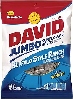 David Jumbo Roasted Salted Sunflower Seeds, Buffalo Ranch Flavor, 5.25oz Bags (Pack of 10)