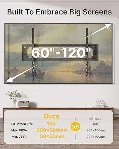 Miniatura 2 de monTEK Soporte de pared de TV inclinable resistente para televisores grandes de 60 a 120 pulgadas de hasta 300 libras, VESA máximo de 900 x 600,