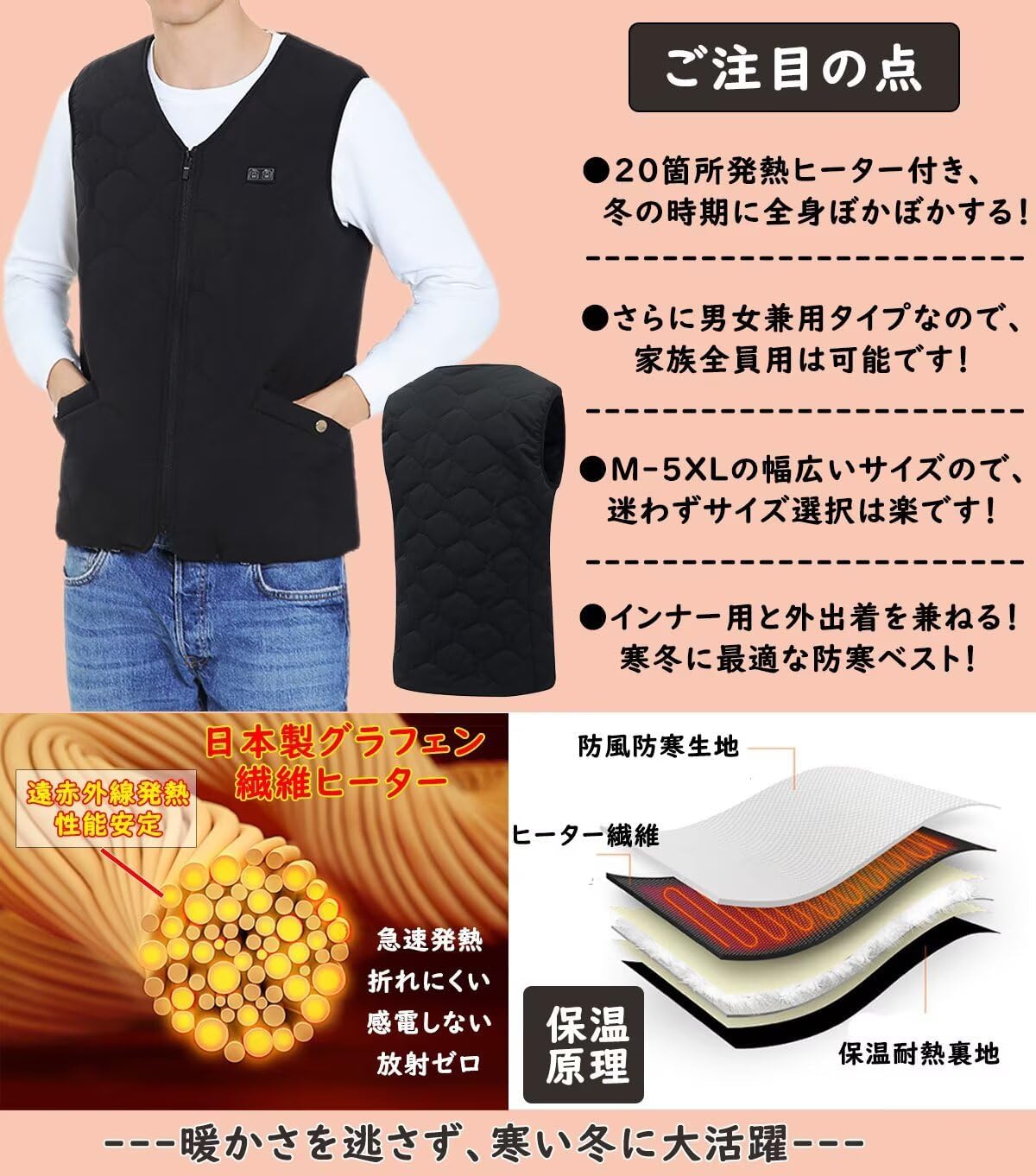 Amazon | [Yucahype] 20箇所発熱 電熱ベスト 20000mAhバッテリー