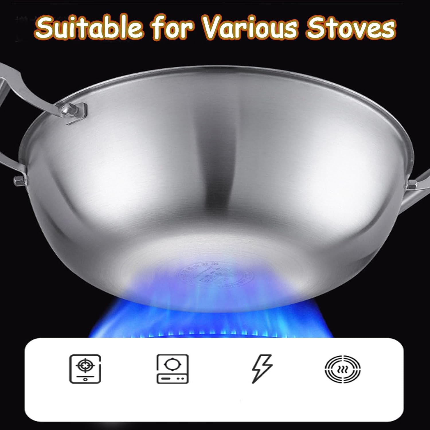 Titanium Wok with Double Handles, Multifunctional Ultra-Durable Scratch-Resistant Non Stick Even Heating Titanium Wok for Cooking with All Cooktops,with Steamer,13.38in