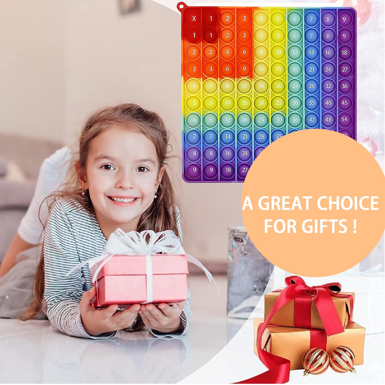 Pop it Rainbow deska do mnożenia, Push Pop Bubble Fidget Sensory Toy, silikonowa zabawka antystresowa, mnożenie dla dzieci, zabawka edukacyjna dla dzieci