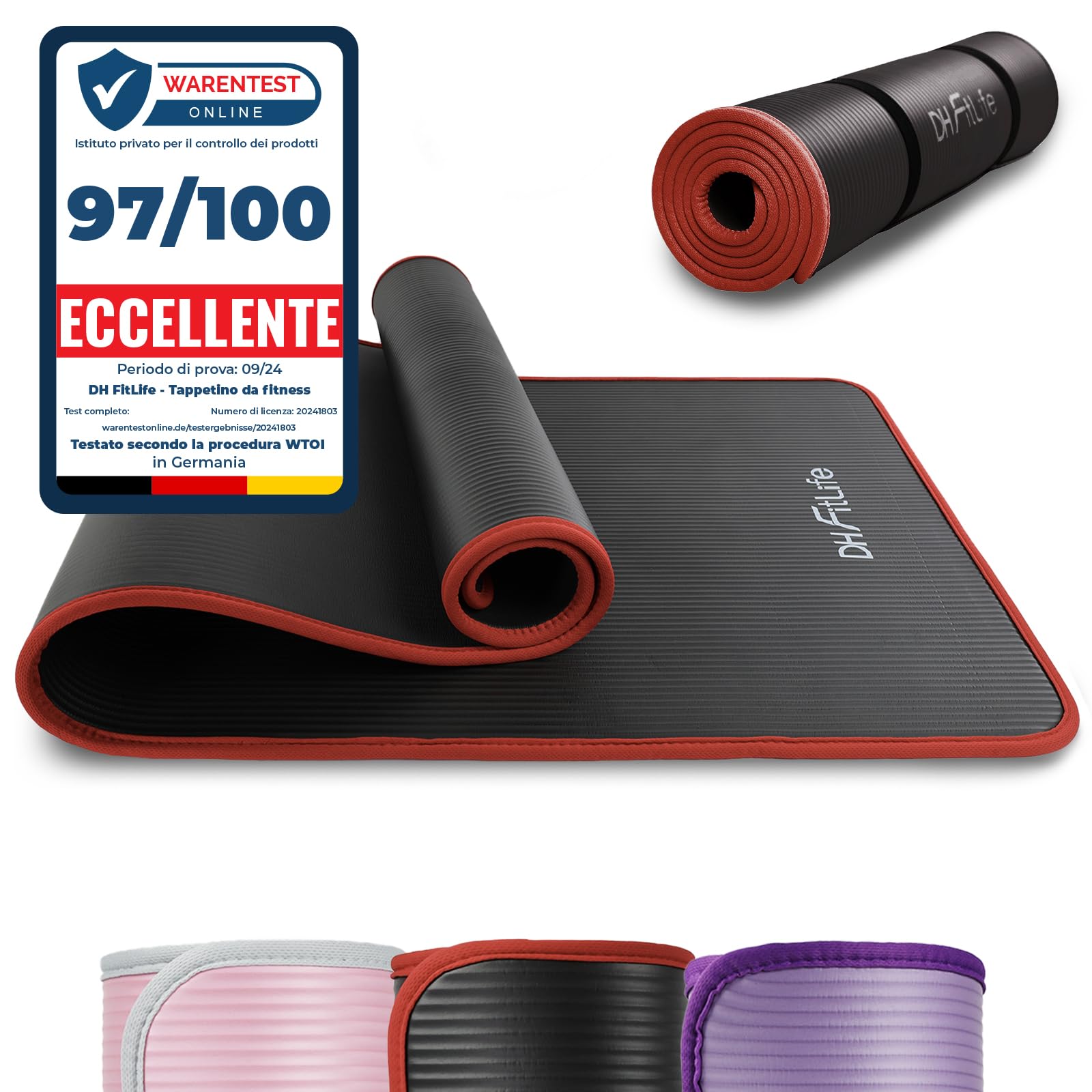 DH FitLife Tappetino da allenamento per fitness, tappetino sportivo, 183 x 61 x 1 cm, extra resistente agli strappi, tappetino da yoga antiscivolo e spesso, tappetino da allenamento