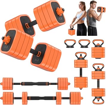 Rendpas Adjustable Dumbbell Set of 2 with Connector, 45/65/85 lbs Free Weights, 4-in-1 Barbell Kettlebell Push Up Stand Home Gym for Men Women