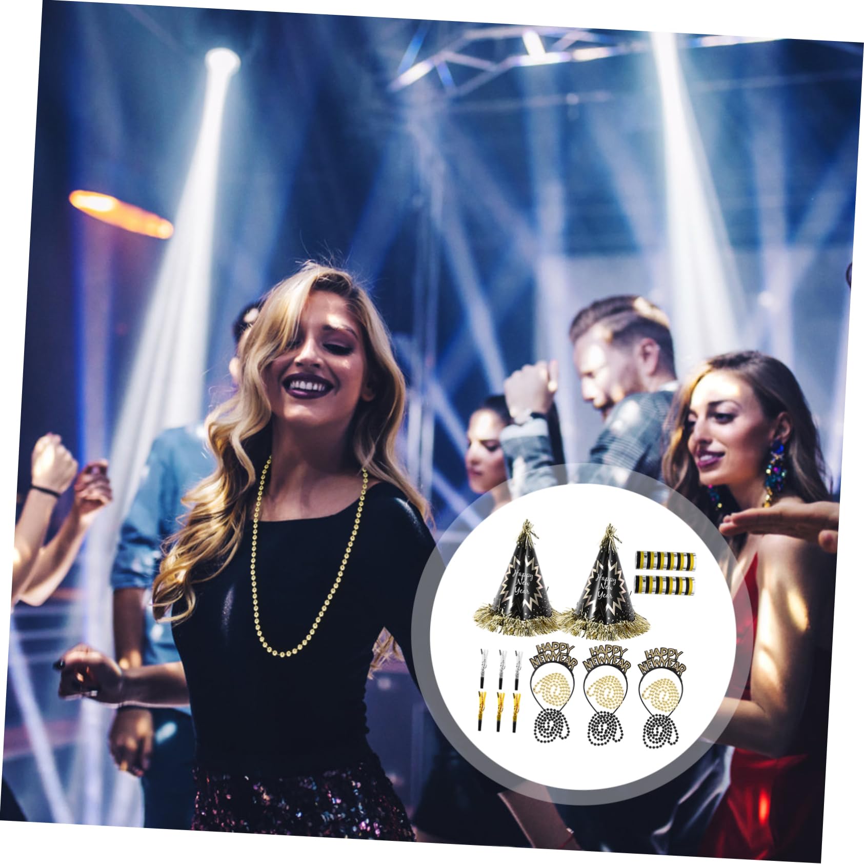 HANABASS 1tasche Silvester-partyhüte und Tröten Stirnbänder Perlenketten Set mit Hut und Dekoration für Neujahrfeiern Partyartikel für Drinnen und Draußen