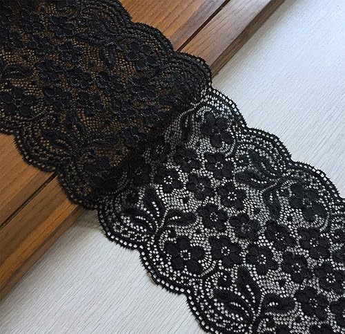 Miniatura 2 de Lace Realm - Tela elástica de encaje floral de 7 pulgadas de ancho para ropa y suministros de manualidades, 5 yardas (7019 negro)