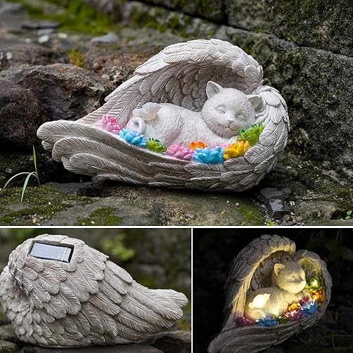 Miniatura 6 de Piedra conmemorativa para gatos, estatuilla solar de ángel para gatos - Piedra conmemorativa para mascotas para jardín o lápida conmemorativa (gato)