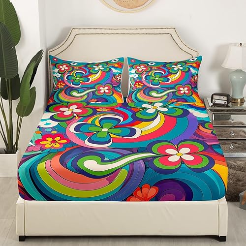 Miniatura 3 de Juego de ropa de cama hippie bohemio floral colorido Groovy Flower Power Sábanas Queen Psicodélico Spring Garden Botánico Juego de sábanas para