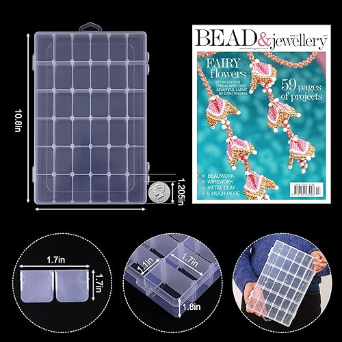 Vista 9 de OUTUXED Paquete de 2 cajas organizadoras de cuentas de plástico transparente de 36 rejillas, organizador de compartimento de aparejos de pesca