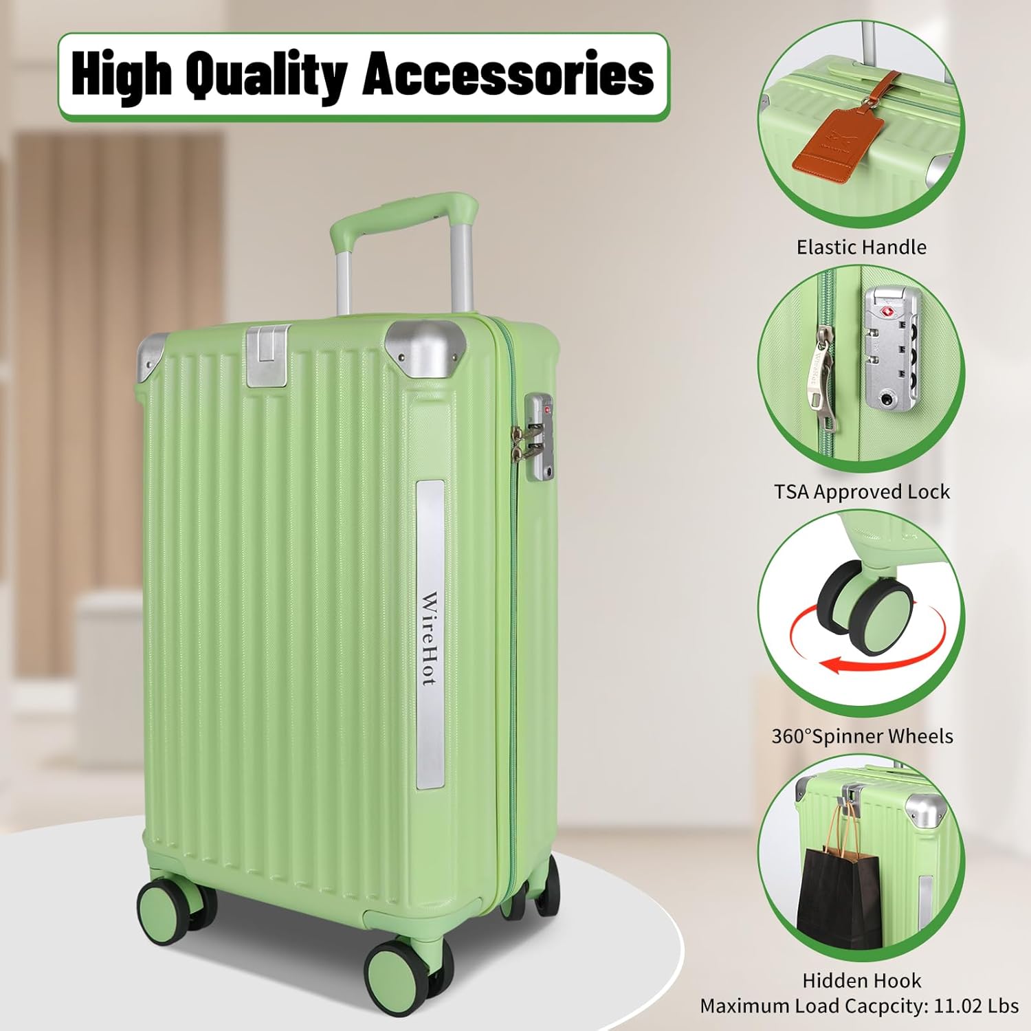 22x14x9 Airline Approved Vintage Style Carry On Luggage with Backpack Sets, ABS+PC Hardshell Small 20 inch Retro Suitcase with Protective Cover & Luggage Tag (Avocado Green, 20in/BP/TB)