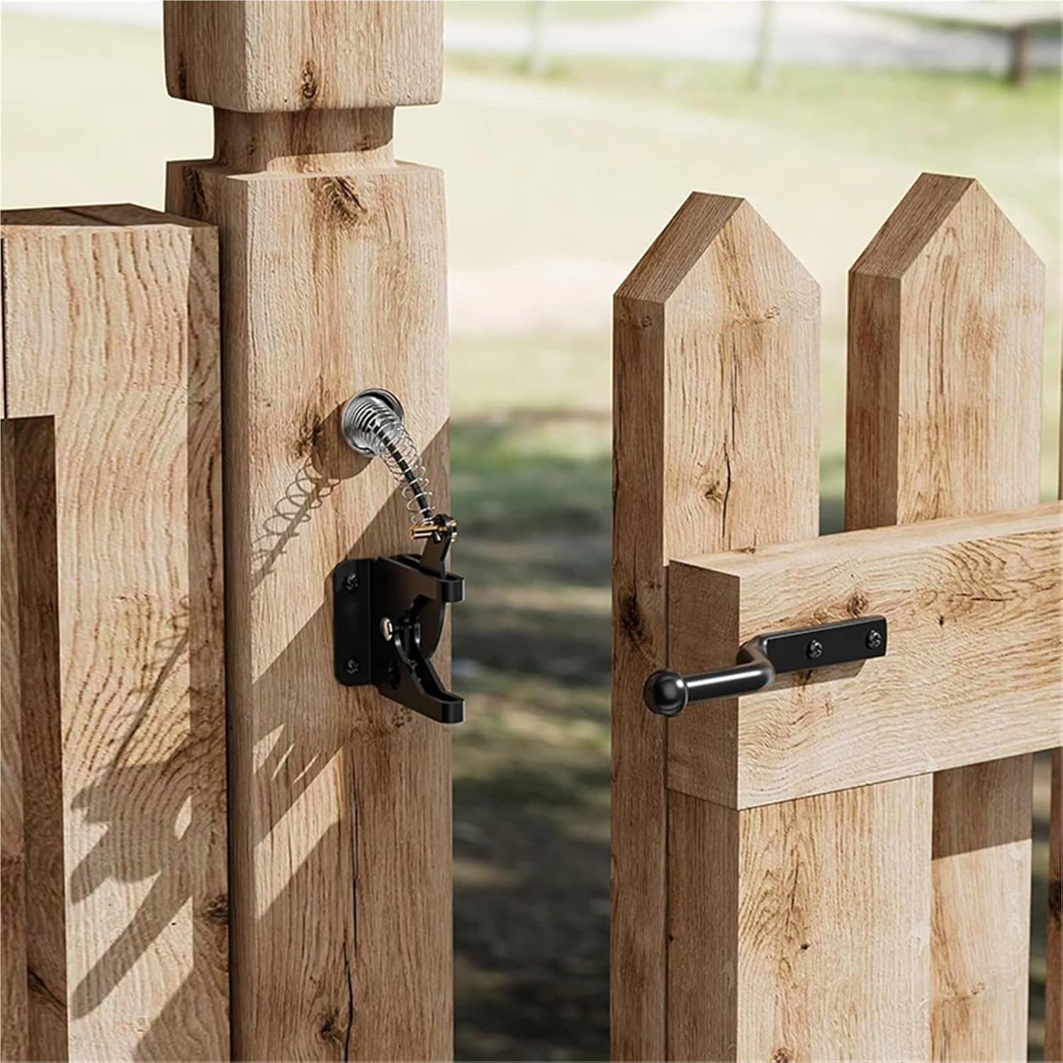 Gate Latch Cable Pull 2pcs Self-Locking Gate Lock with Spring Mechanism - Heavy Duty Post Mount Lever for Wooden Fences for Wooden Fence