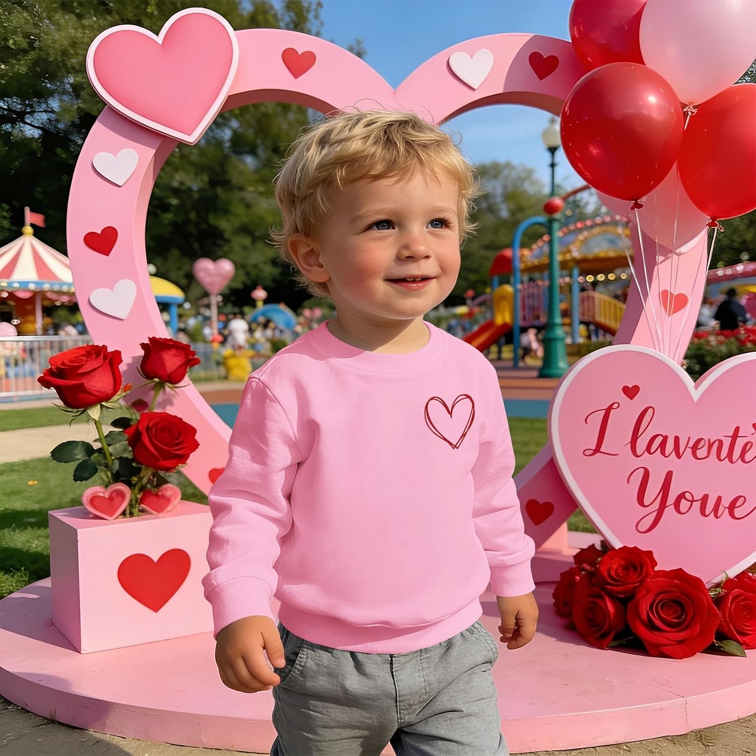 BOUTIKOME Toddler Girl Valentines Day Outfit Heart Graphic Sweatshirts Long Sleeve Crewneck Pullover Top Fall Winter Clothes