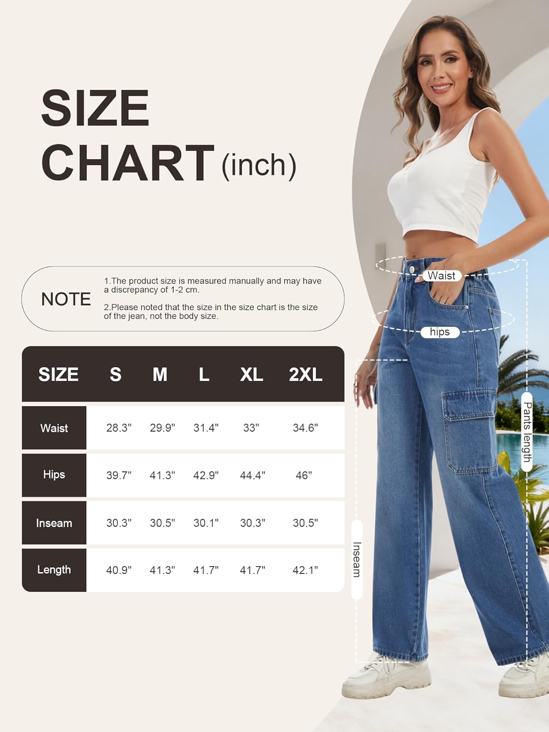 Women's Waisted Cargo Jeans for Women with 6 Pockets Straight Wide Leg Denim Pants Casual Baggy Jeans - Image 6