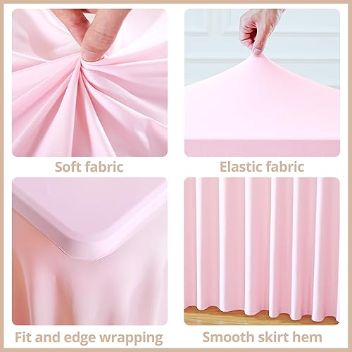 Miniatura 5 de Besutolife Falda de mesa rosa para mesa rectangular, manteles de elastano de 4 pies para niña, fiesta de cumpleaños, baby shower, mesa de banquetes