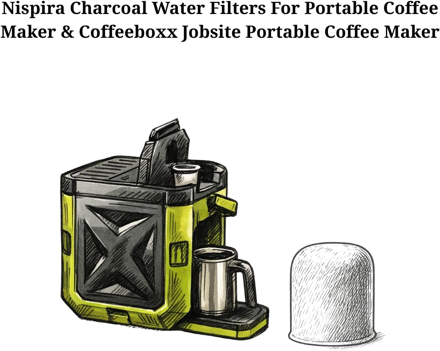 Nispira Activated Carbon Water Filter Replacement Compatible with Portable Coffee Maker COFFEEBOXX Jobsite Singel Serve, 12 Filters