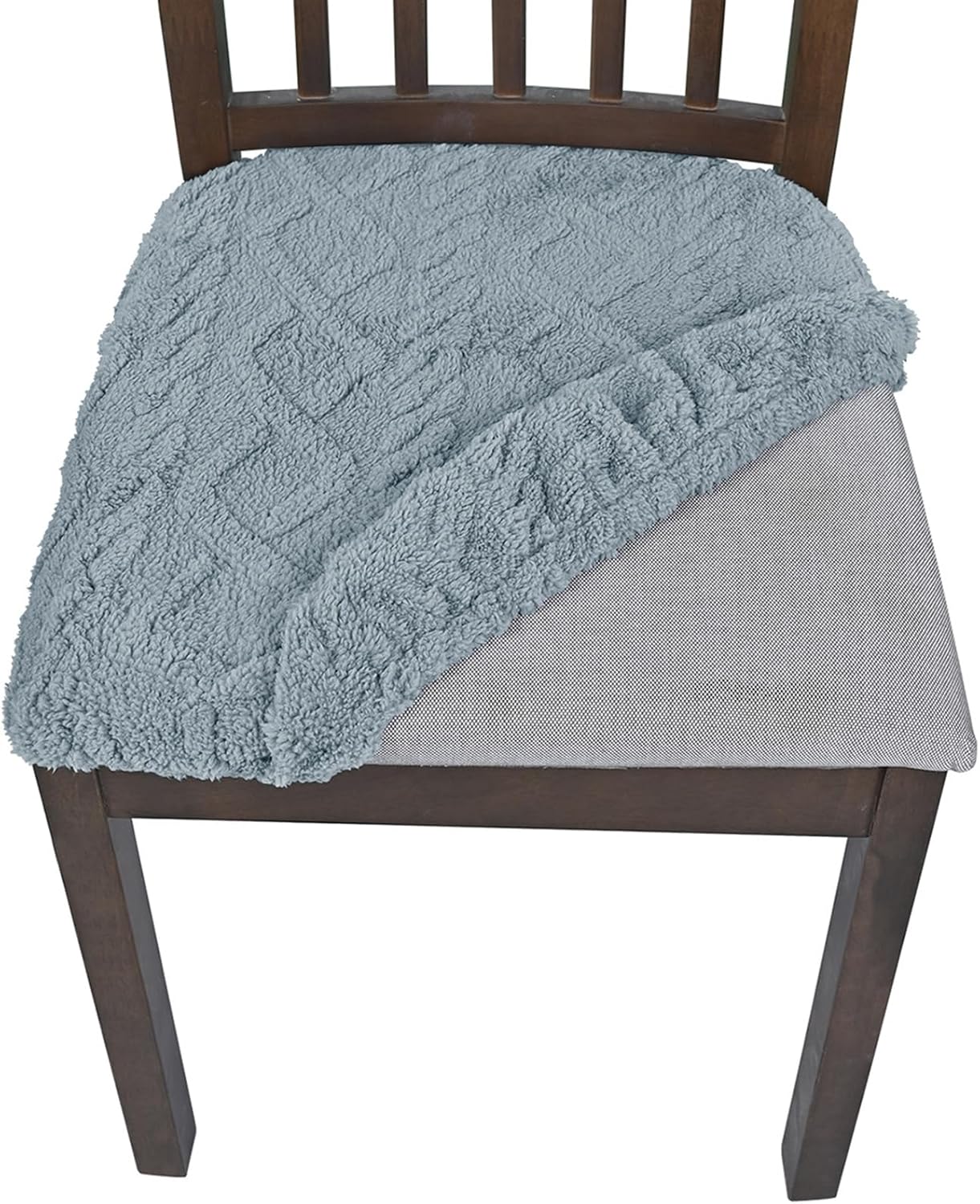Liveinu Stretch Jacquard Seat Covers for Dining Room Chairs, Removable Washable Anti-Dust Chair Seat Protector Slipcovers, No Rear Covers, Grey Blue, Set of 6