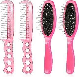 SynHHergyx 4PCS Pink Doll Hair Brush Set - Wig Brushes & Steel Combs for Synthetic Hair, Dolls, Wigs & Extensions