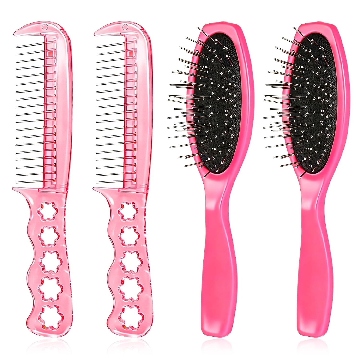 SynHHergyx 4PCS Pink Doll Hair Brush Set - Wig Brushes & Steel Combs for Synthetic Hair, Dolls, Wigs & Extensions