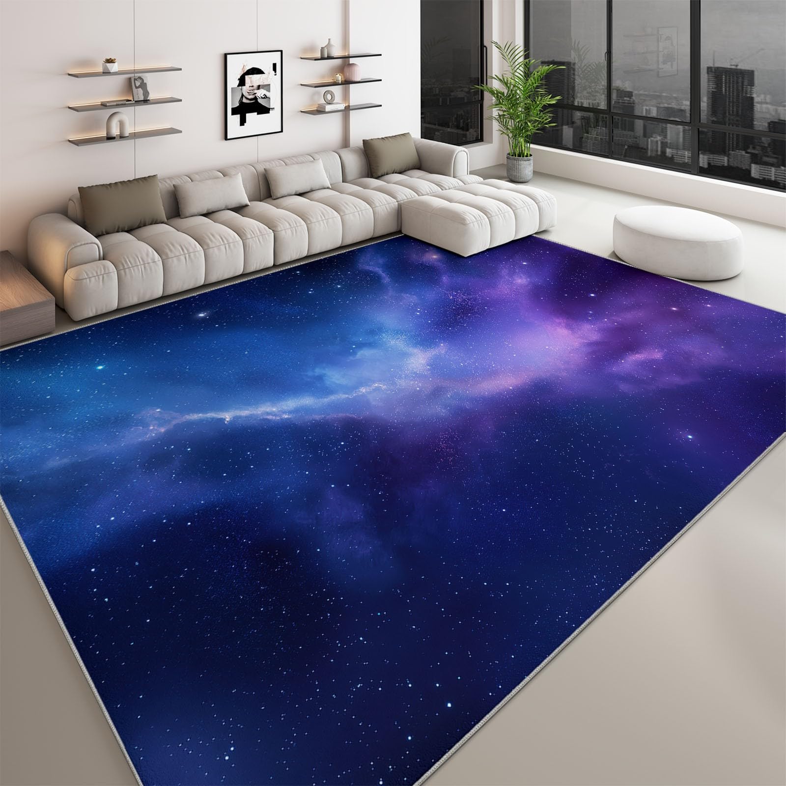 Tappeto Lavabile In Lavatrice Antiscivolo 160 x 230 cm, Corridore Corridoio Galassia Blu Viola Nebulosa per Soggiorno Cameretta - Tappeto Morbido a Pelo Corto Stile Onirico per Cucina Salotto