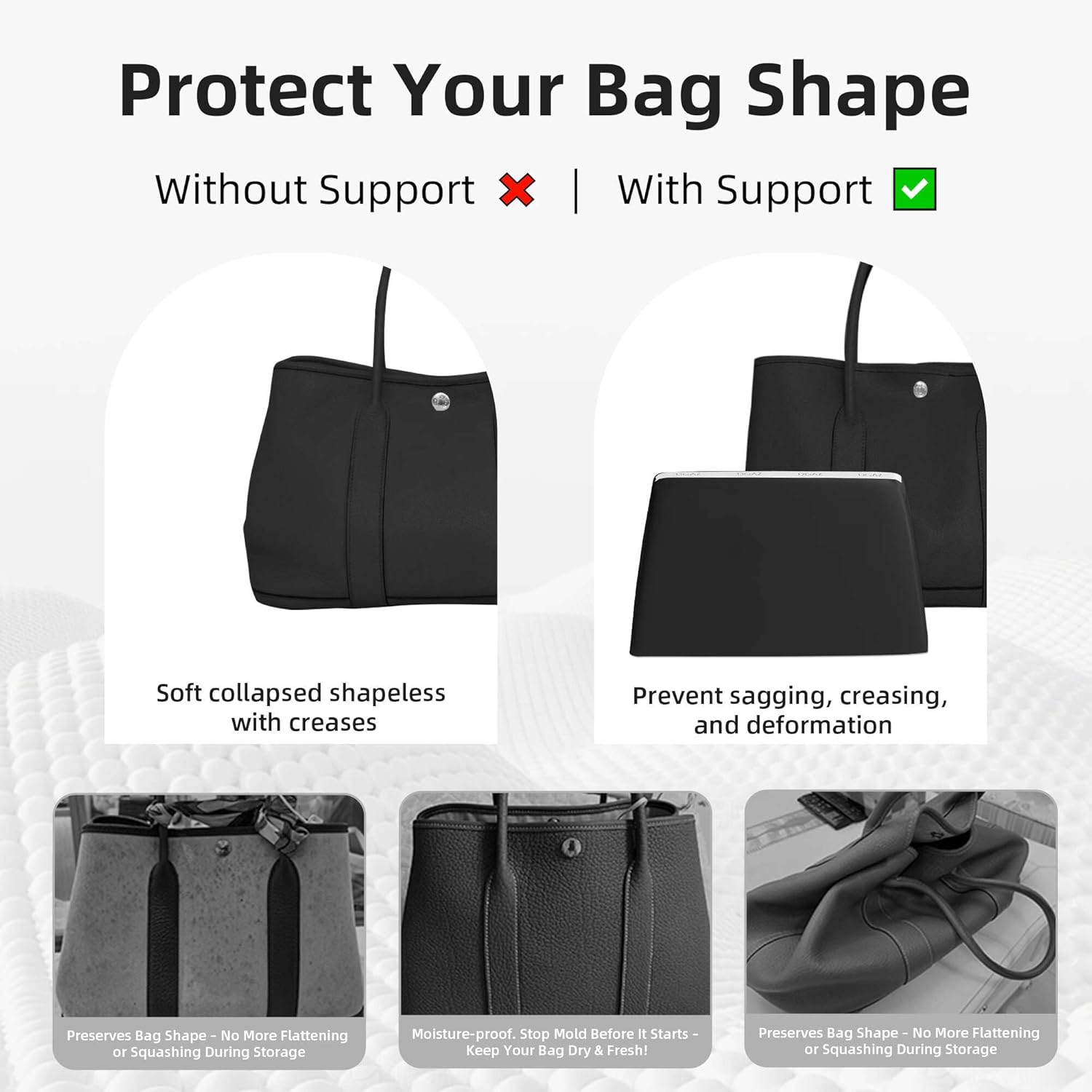 DGAZ Purse Pillow Insert for Garden Party 26/30/36/45/49 Bags, Memory Foam, Silky Pillow Shaper for Luxury Handbags(Black,GP30)