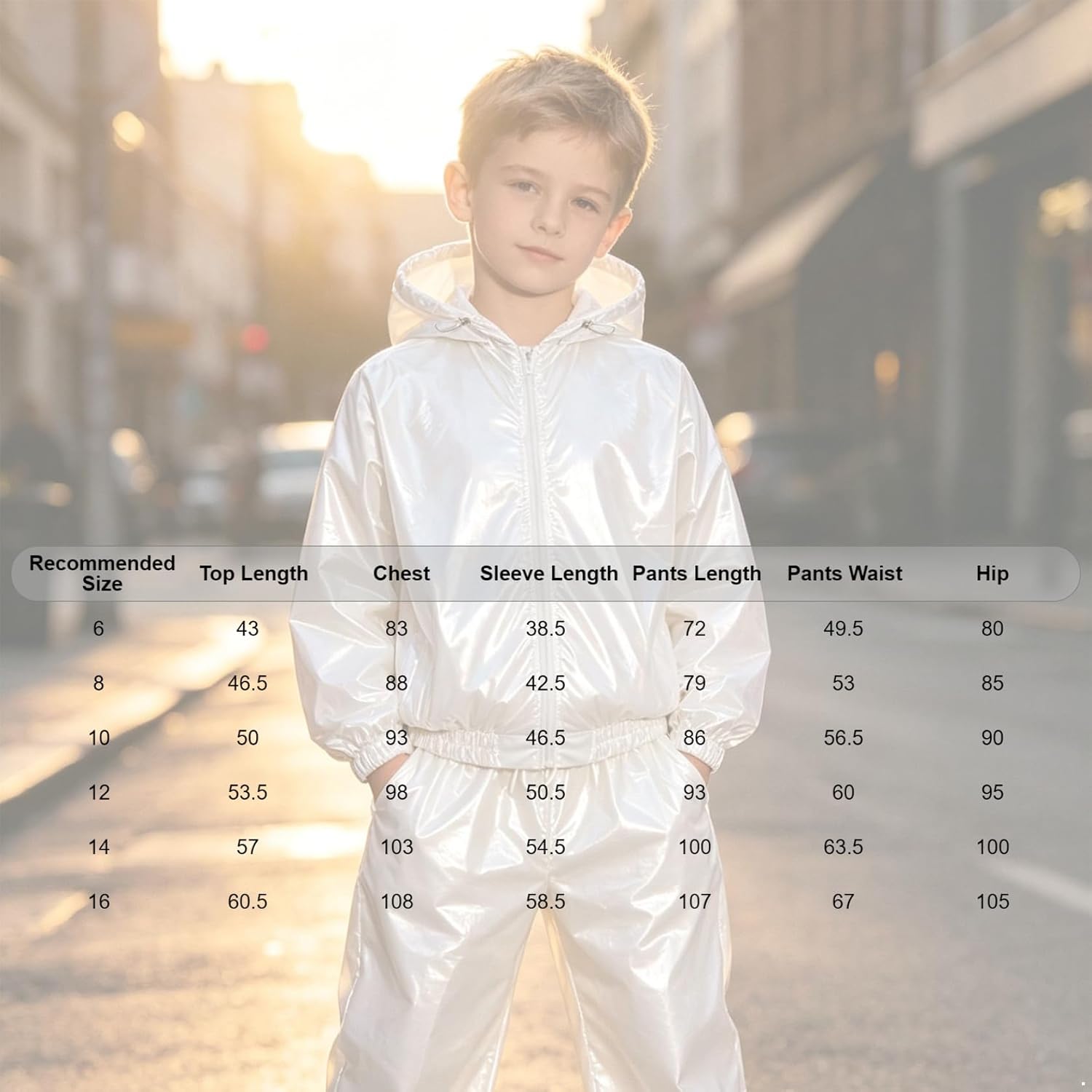 Boys Metallic Hooded Jacket Pants Set Raincoat Set Blue 12 Years