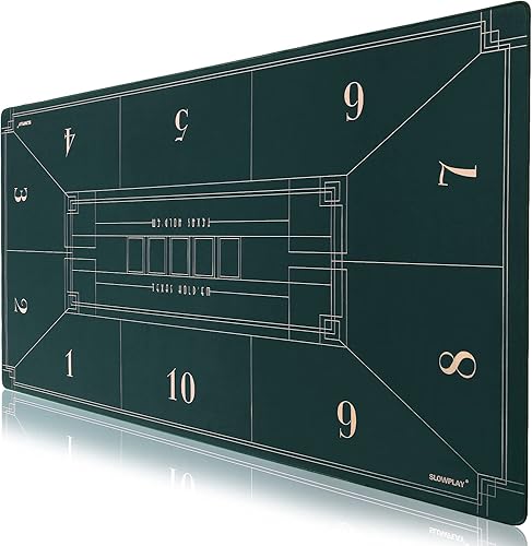 SLOWPLAY Alfombrilla de póquer Texas Hold'em de 70 x 35 pulgadas, mesa de póquer portátil con impresión de diseño Art Deco, bordes dobladillos,