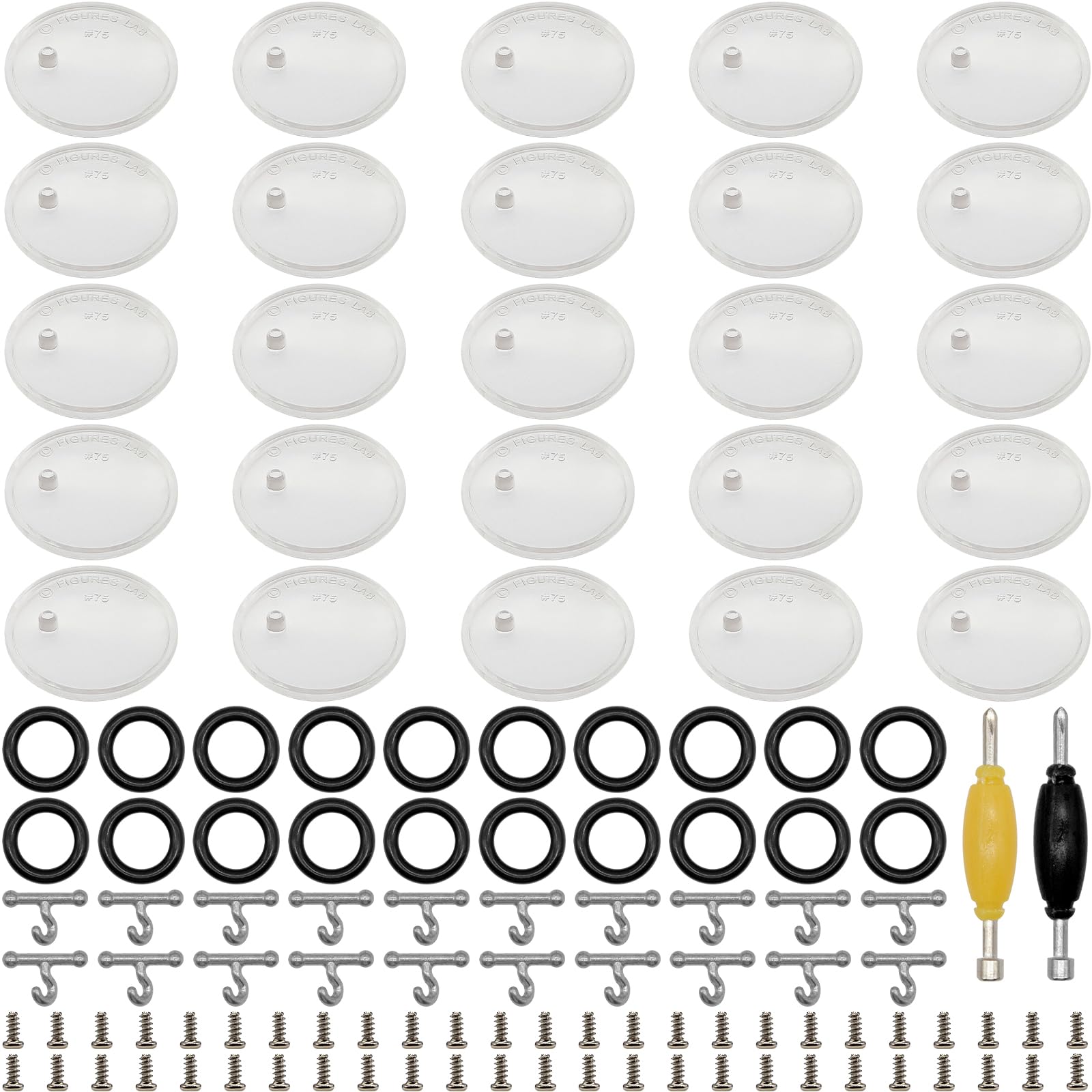 SIXPOINTS 30 Pieces Clear Round Display Stand Base,20 T Hook & 20 O-Rings Waistband & 50 Screws & 2 Spanner, Body Repair Part Set For 3.75 " Vintage G.i Joe Action Figure