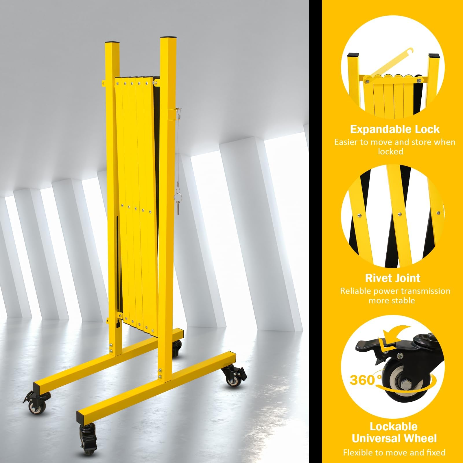 Industrielle Scherengitter Ausziehbar Outdoor 3.35m, Gelbes Und Schwarzes Absperrkette, Mobiles Absperrketten, Absperrung Ausziehbar Mit Rollen, Faltbare Ausziehbare Barrikade FüR StraßEnbau(1, 3.35m)