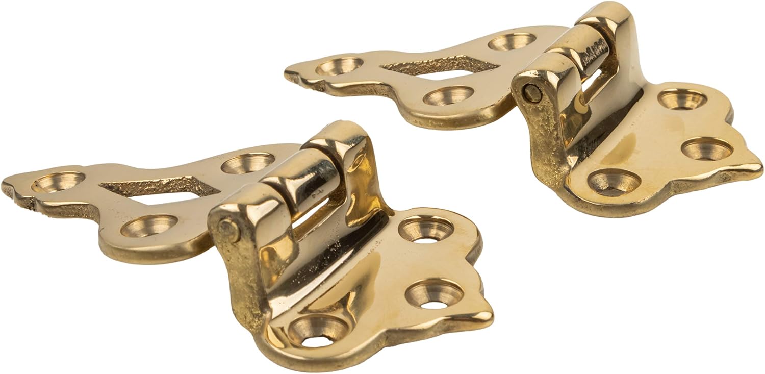 Cast Brass Offset Icebox Hinge | 1 7/8" High X 3 1/2" Long | Pack of 2 | Ice Box Furniture Reproduction Hardware | UA-215-IHPB (1)