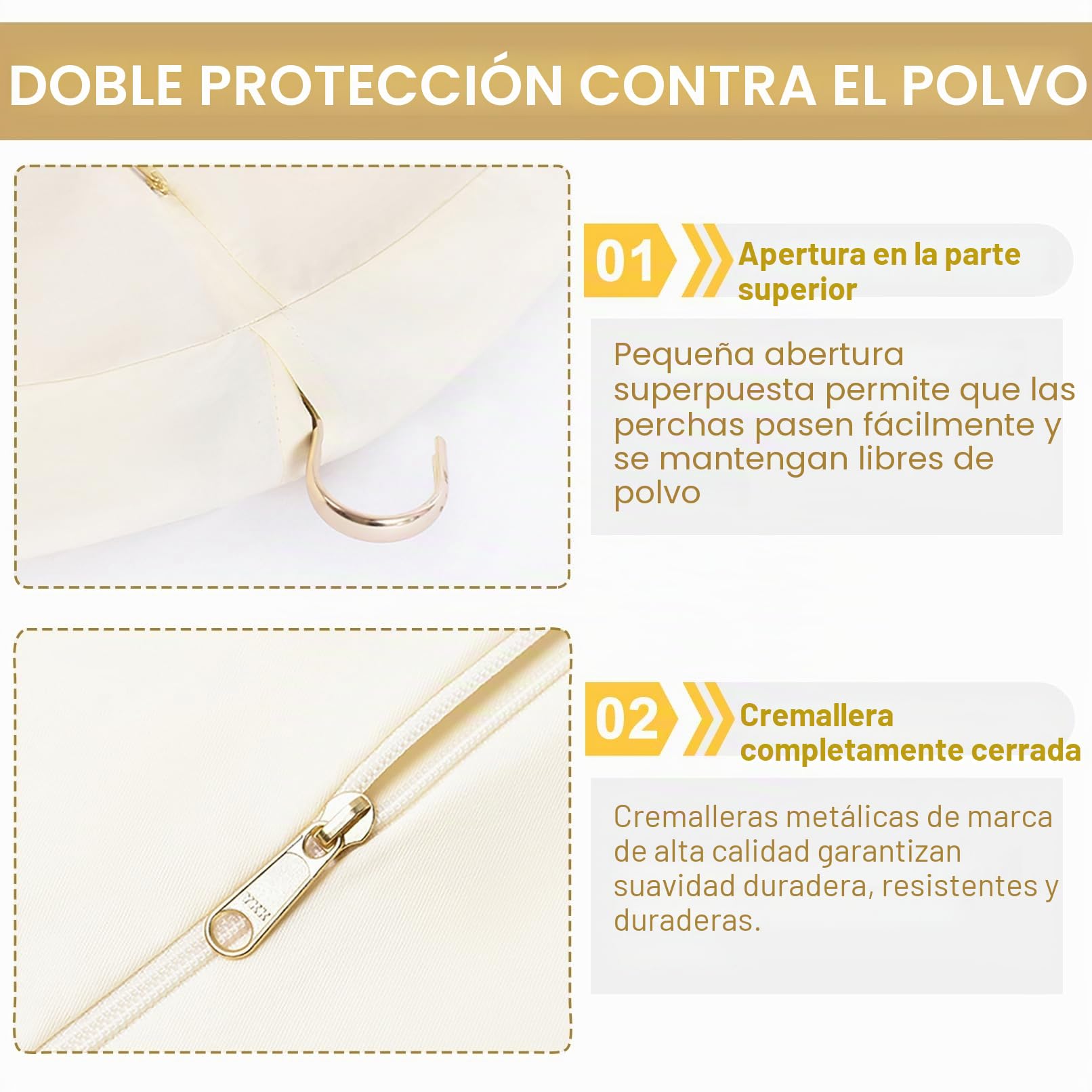 Fundas Para Ropa De Algodón, Bolsa Para Colgar Ropa De 3 Piezas, Fundas Transpirables Para Trajes Con Cremallera, Fundas Para Abrigos De Piel, Visón Y Plumón(Size:100×58cm,Color:Plano)