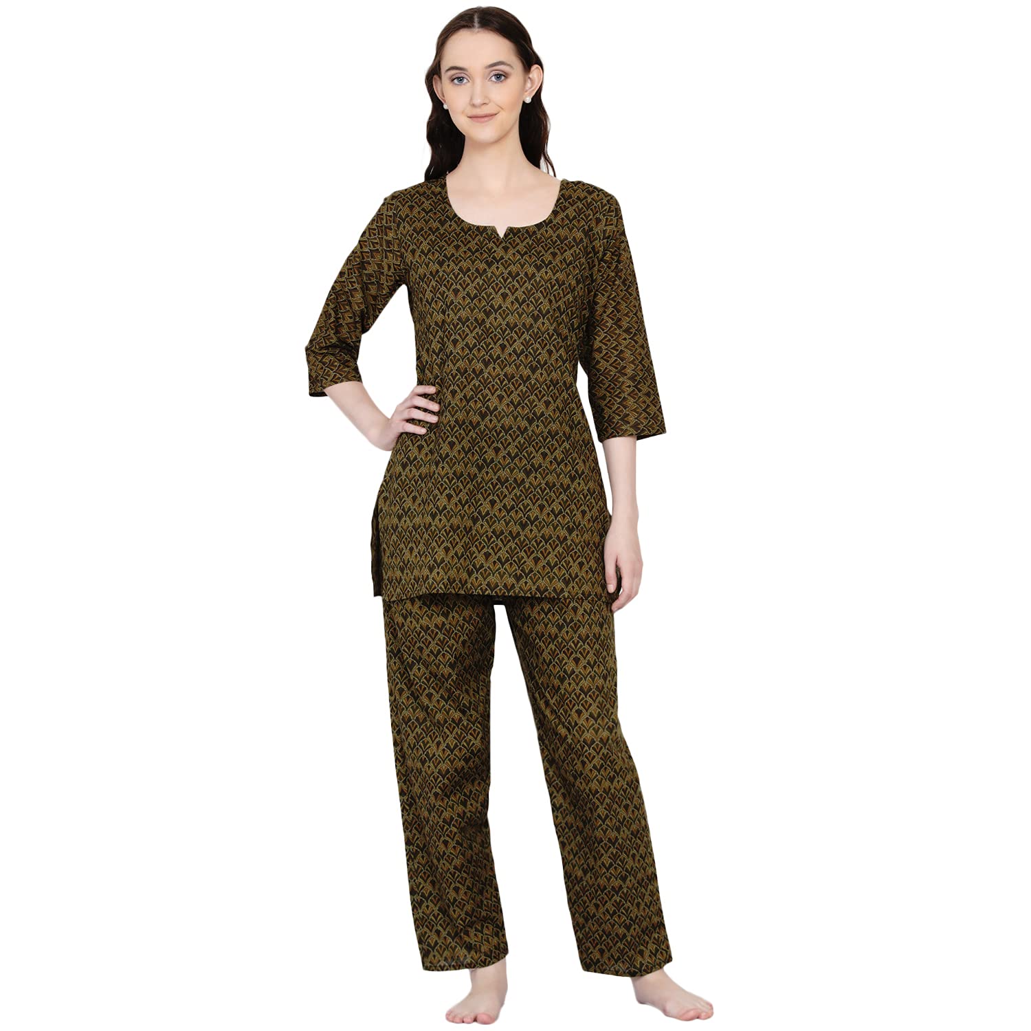 Veera Paridhaan Women's Cotton Printed Night Suit Set (Green)