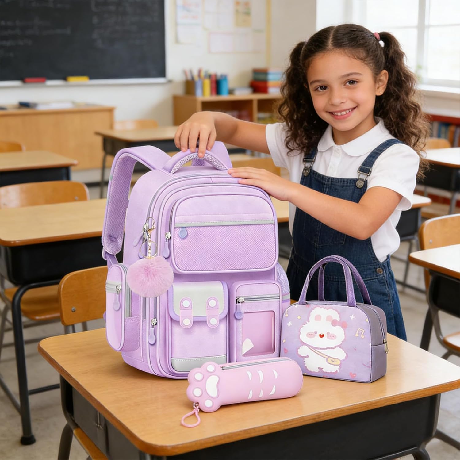 Purple School Backpack For Girls - Waterproof Backpacks Large Capacity With Multiple Compartments Bookbag Ergonomically Designed Sponge Back School Bag With Lunch Bags And Pencil Cases