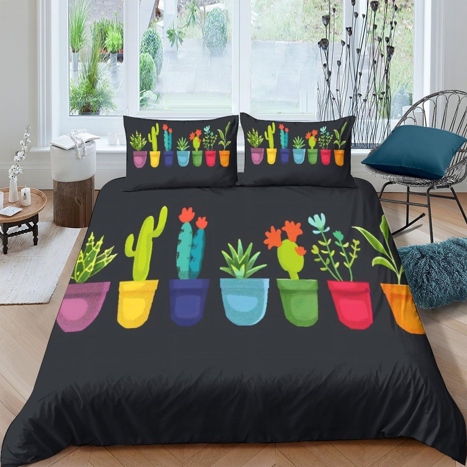 Ctjqhvkz Style-5 3D Printed Colorful Cactus Fitted Sheet Microfiber Soft Succulent Bed Cover For Bedroom Dorm Mattress Protection Decor Single（135X200cm）