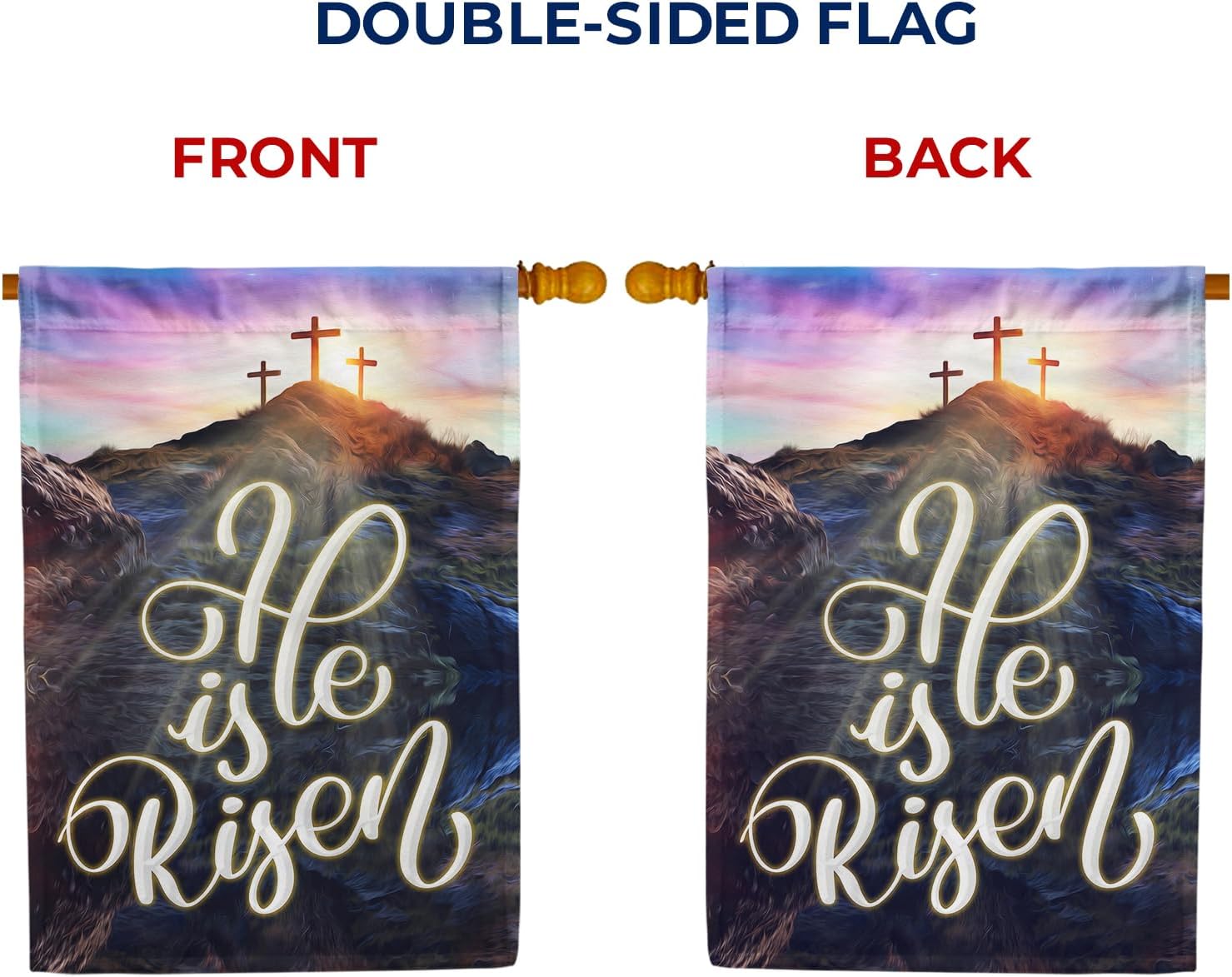 America Forever He is Risen Easter House Flag 28 x 40 inch Double Sided Religious Cross Christian Celebration Small Holiday Seasonal Day Flags for Outdoor Yard Lawn Decoration
