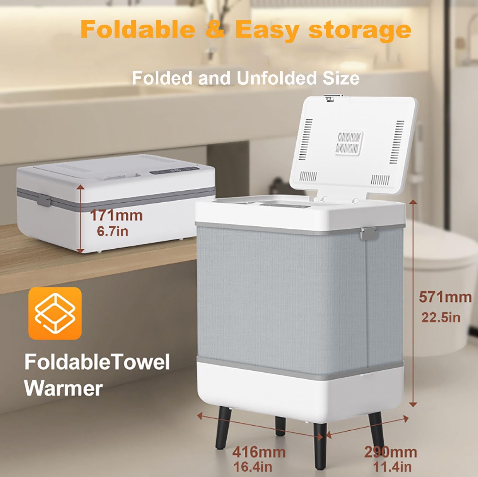 Scaldasalviette pieghevole con timer programmabile e riscaldamento a temperatura costante, grande capacità per asciugamani da bagno, accappatoi e coperte